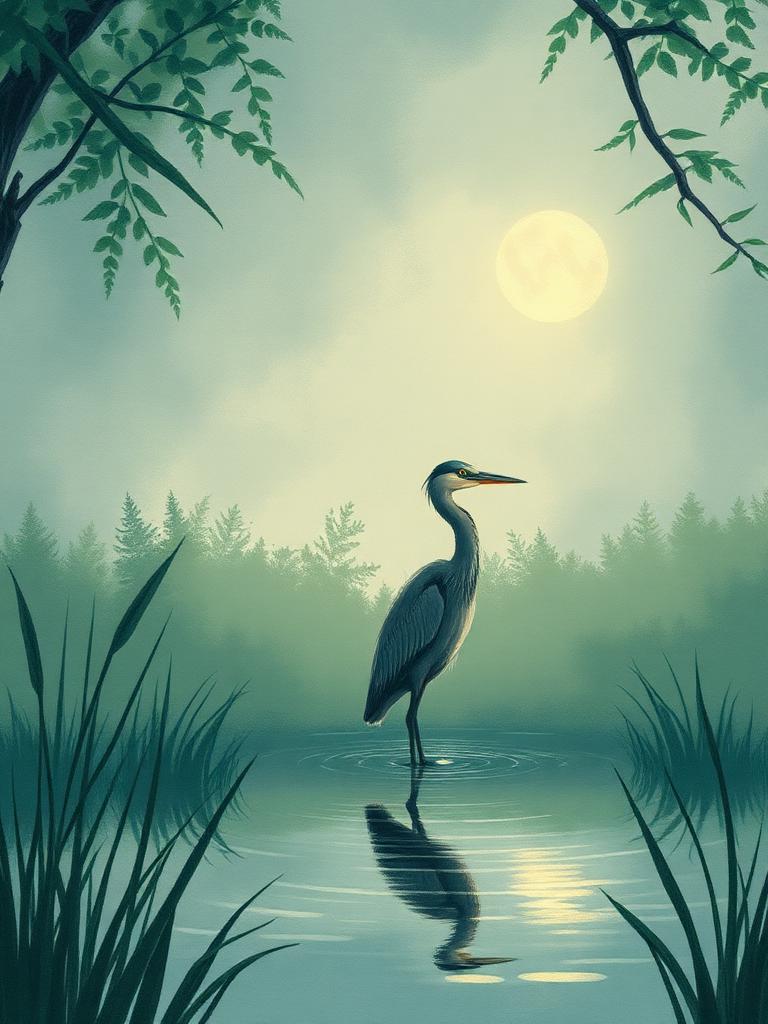 Illustrated cover: The Heron and the Still Water